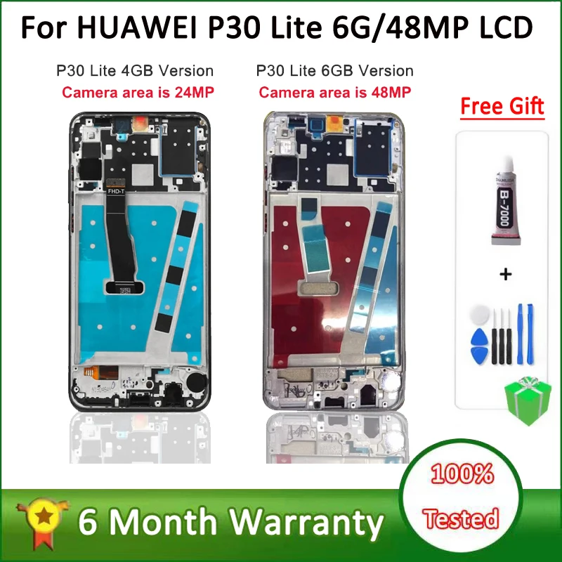 

6.15" New LCD With Frame For HUAWEI P30 Lite LCD Display Screen For HUAWEI P30 Lite Screen Nova 4e MAR-LX1 LX2 AL01