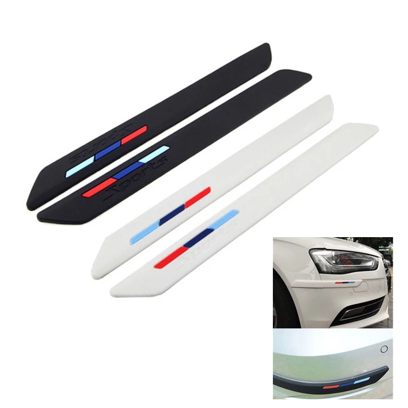 2PCS Car Rubber Front+Rear Bumper Scratch Protector Strip Corner Guard Sticker Edge Protection Styling Mouldings