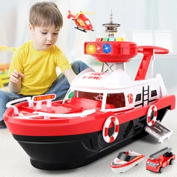 QWZ Big Size Simulation Track Inertia Boat Diecasts Toy Vehicles Music Story Light Ship Model Toy Car Parking Boys For Kids Gift