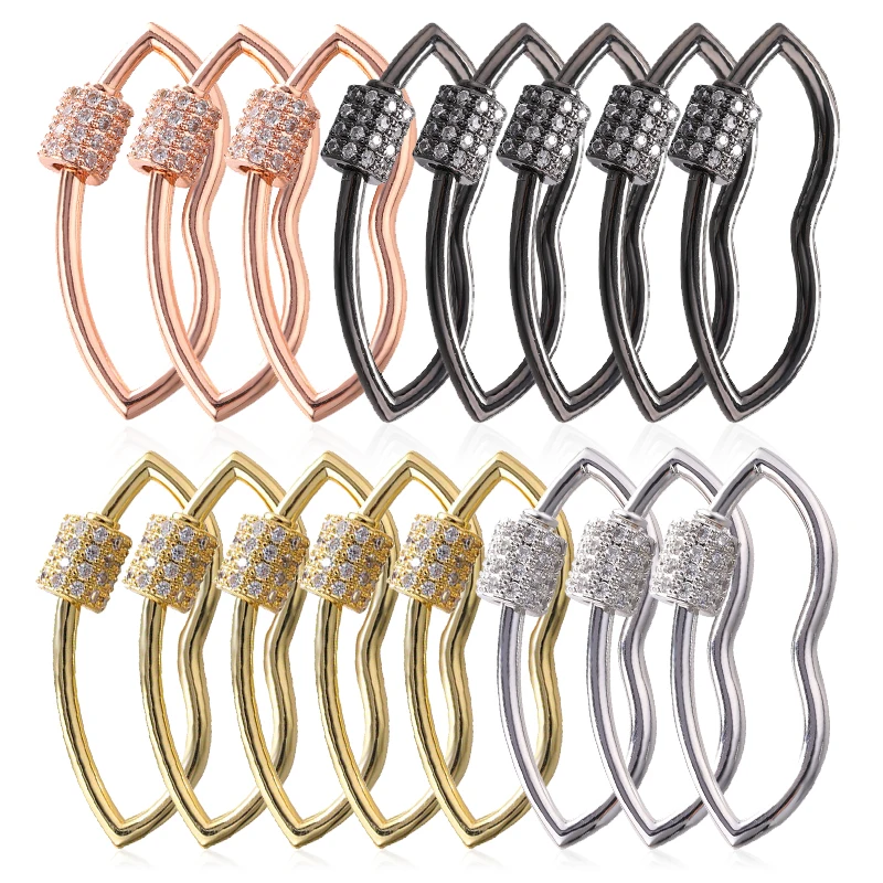 Zircon Mouth Spiral Carabiner Gold Color Jewelry Clasps Lock Carabiner Copper Connector Screw Necklace For DIY Jewelry Making