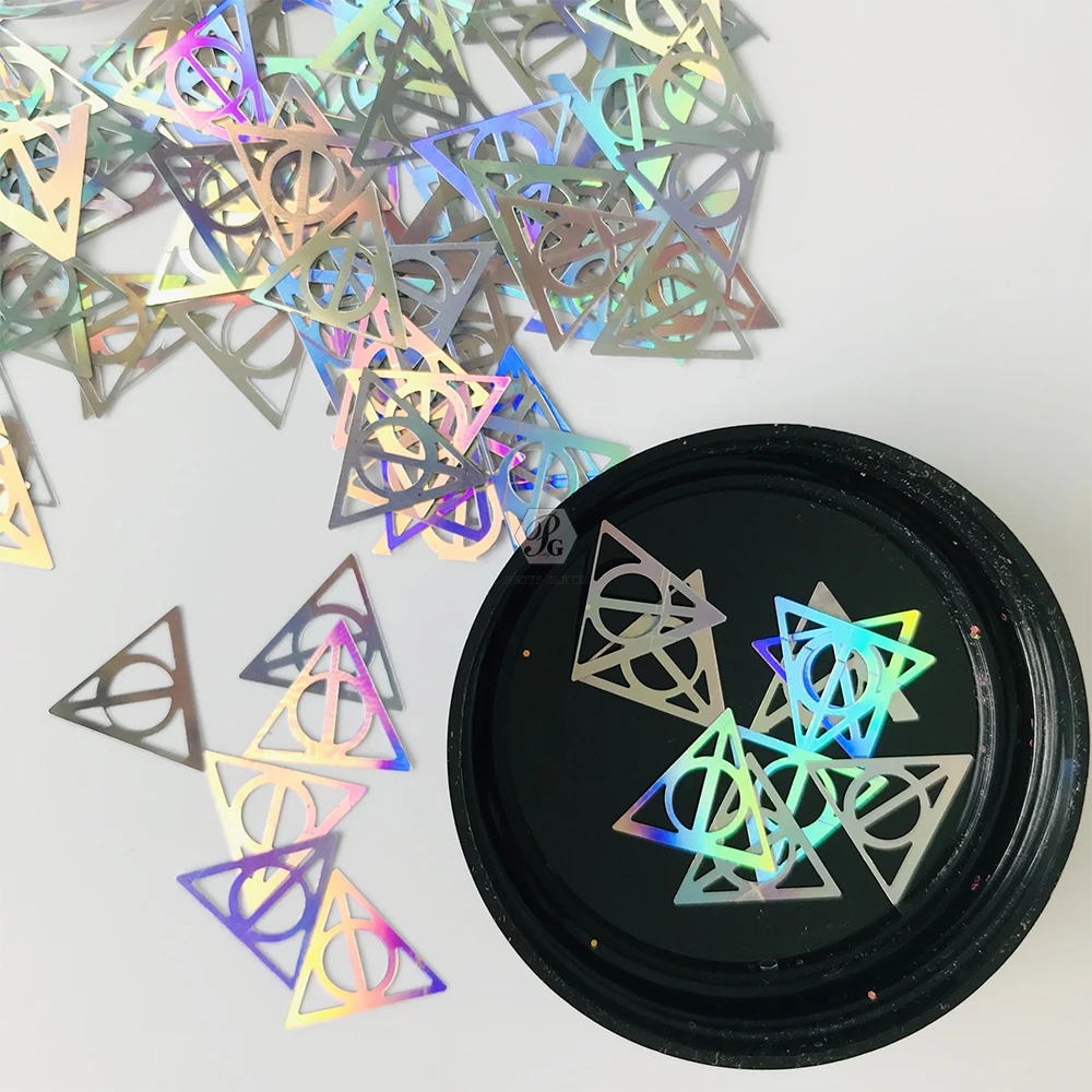 PrettyG 1 Box Potter and the Deathly Hallow Shape Hollow Triangles Holographic Glitter Sequins for DIY Art Craft Nail Decoration