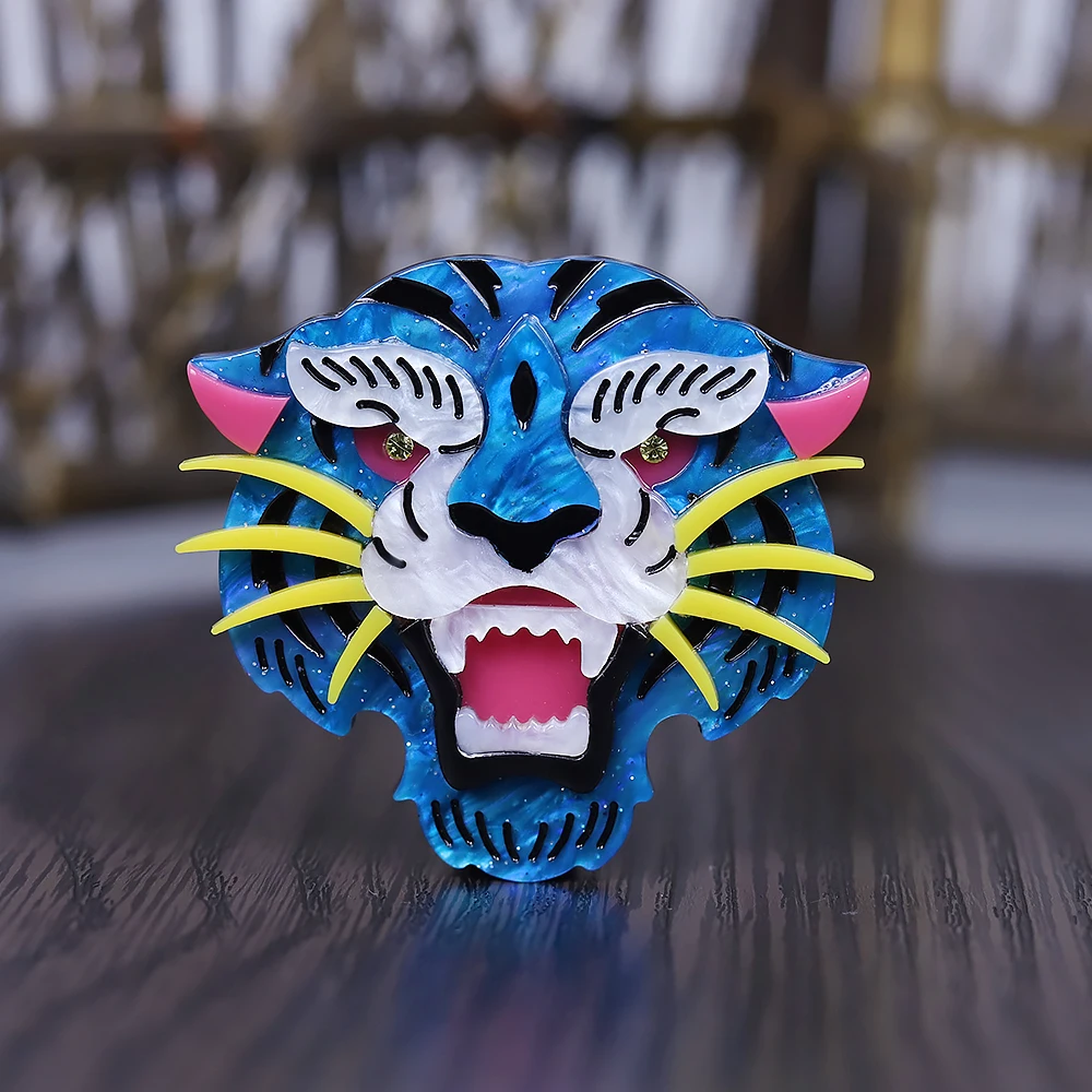 Acrylic Cute Tiger Brooches Safety Pins for Women Kids Vivid Animal Brooch Acetate Fiber Christmas Gifts Costume Jewelry