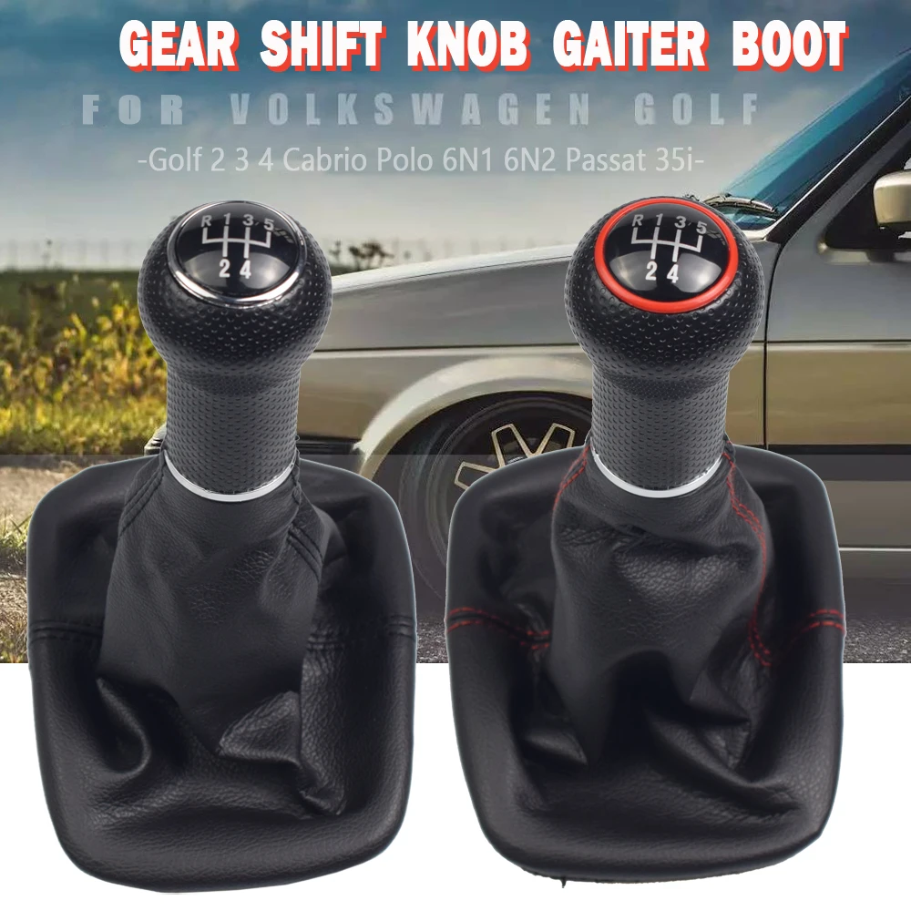 For Volkswagen VW Golf 2 3 4 Cabrio Polo 6N1 6N2 Passat 35i Car 5 Speed Gear Shift Knob Lever Gaiter Boot Leather Cover