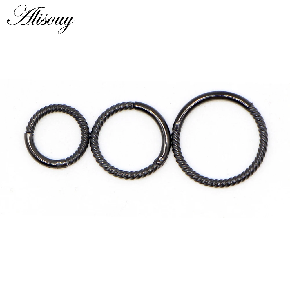 Alisouy 1PC Stainless Steel 6mm-10mm Twist Hinged Clicker Nose Hoop Rings Nose Studs Cartilage Tragus Daith Septum Body Piercing