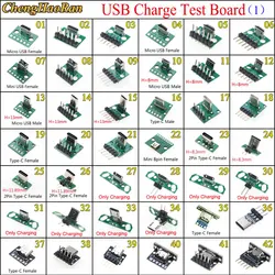 (01-20) Micro Mini USB Type C 2Pin 3.0 2.0 Female Male connector Data Charging Cable Jack Test Board with Pin Header 90 Degree