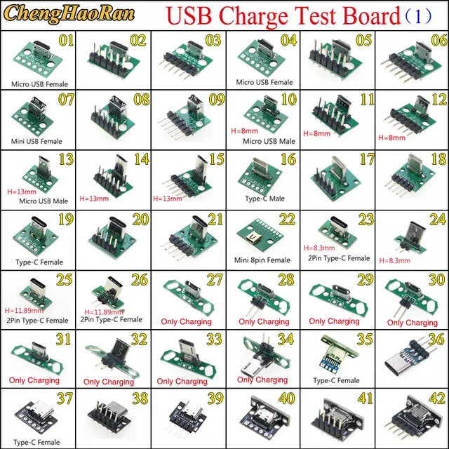 (01-20) Micro Mini USB typu C 2Pin 3.0 2.0 żeńskie złącze męskie kabel do ładowania danych płyta testowa z pinem nagłówek 90 stopni