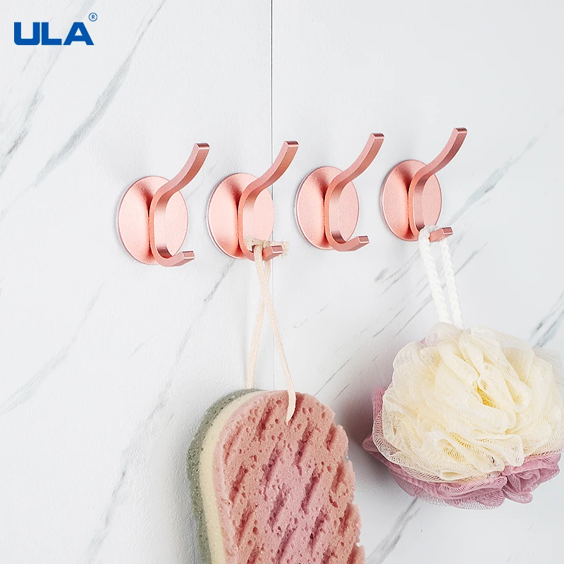 ULA Self Adhesive Wall Coat Rack Key Holder Rack Towel Hooks Clothes Rack Hanging Hooks Bathroom Accessories Space Saving