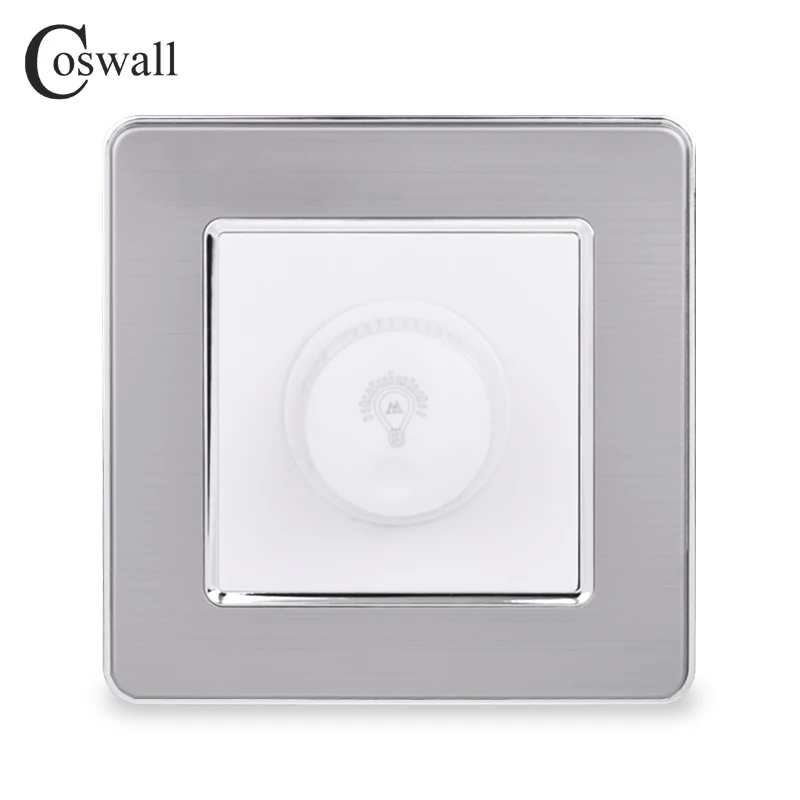 COSWALL Dimmer Regulator Only For LED light / Incandescent Stainless Steel Panel Wall Switch 16A 15~300W Brightness Adjustable