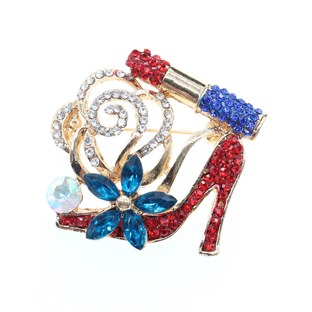 

Fashion Rose Blue Lip Stick and High Heel Rhinestone Brooch