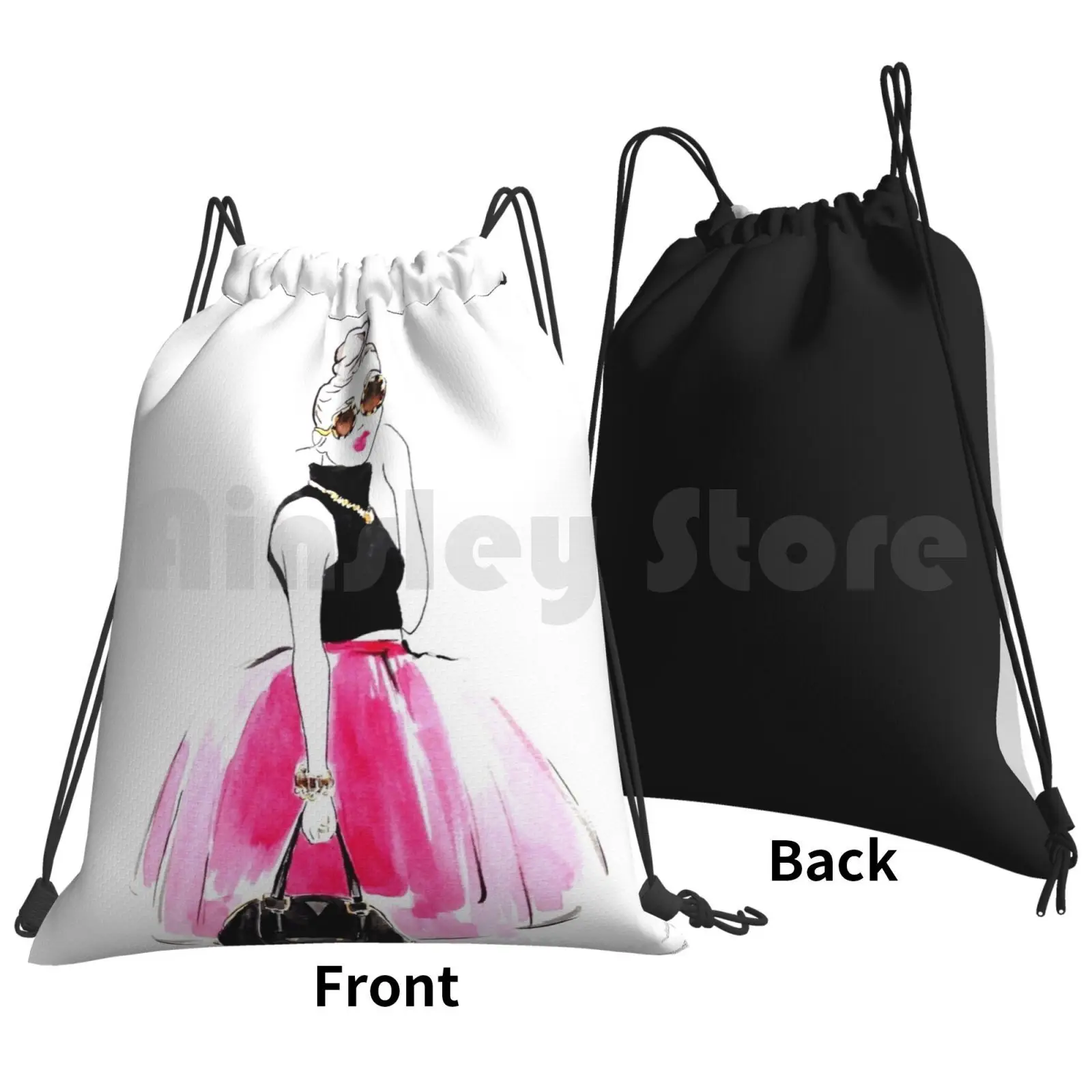 Fashion Blogger Backpack Drawstring Bags Gym Bag Waterproof New Fashion Fashion Art Fashion Illustration Shopping Girls