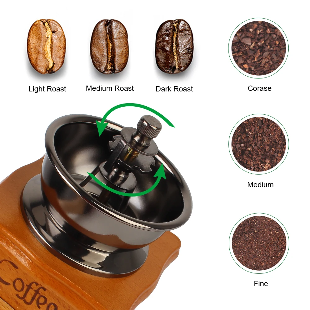 Retro Style Stainless Steel Handle Spice Burr Mill Wooden Manual Coffee Bean Grinder Coffee Utensils With Ceramic Millston