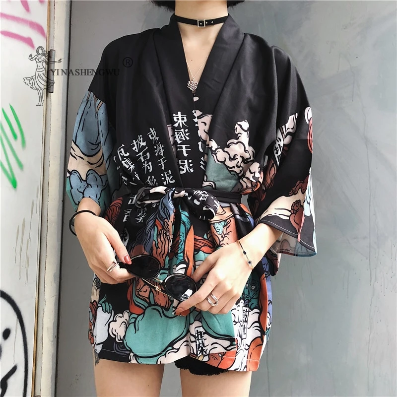 Japanese Kimono Samurai Unisex Clothes Traditional Shirts Japan Woman Harajuku Tops Cardigan Asian Costume Yukata Haori Obi Coat