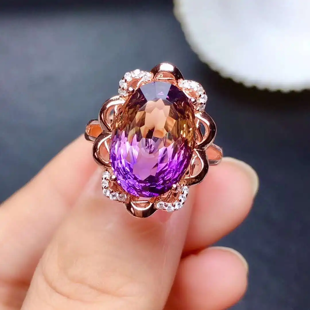 

FS Natural High Quality Ametrine Sun Flower Ring S925 Sterling Silver Fine Fashion Wedding Jewelry for Women MeiBaPJ