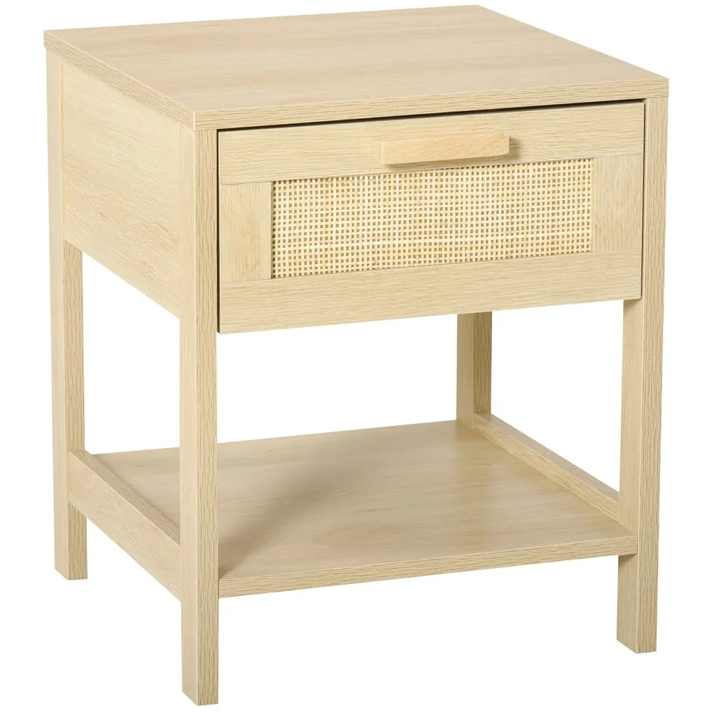 HOMCOM bedside table with rattan drawer and lower shelf raised Base for bedroom 40x40x48 cm wood Color