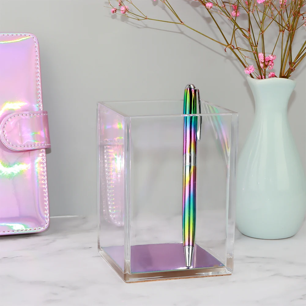 Rainbow Acrylic Office Supplies Desk Set for Girls Women Stapler Tape Dispenser Pen Pencil Cup Magnetic Paper Clip Holder