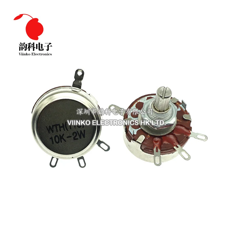 

5PCS WTH118 2W 1A Potentiometer 1K 2.2K 4.7K 10K 22K 47K 100K 470K 1M WTH118-2W Round Shaft Carbon Rotary Taper Potentiometer