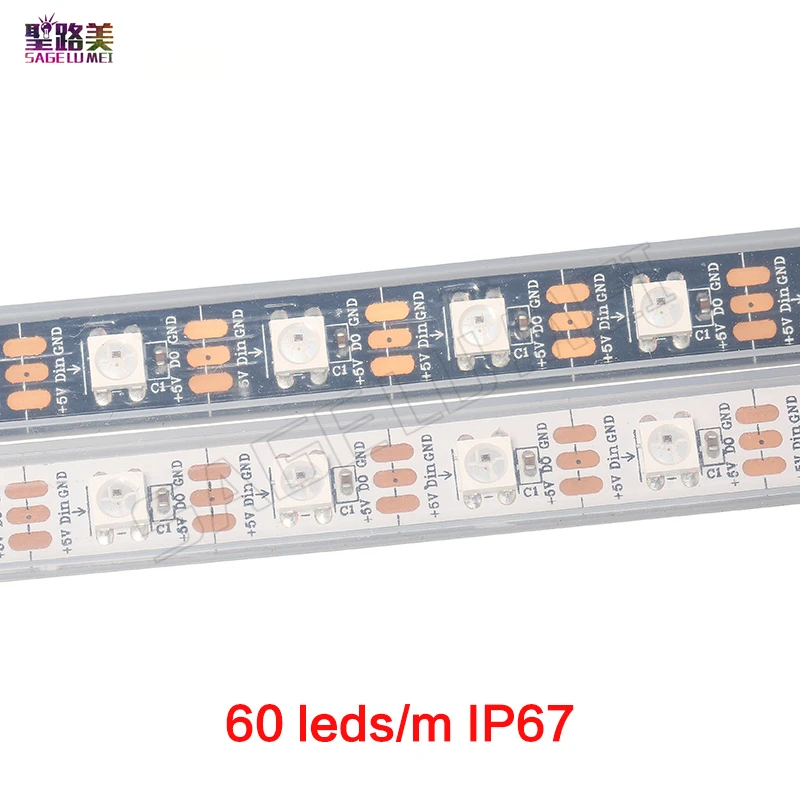 Imagem -05 - Leds m Ws2812ic 30 60 144 Pixels Led Endereçáveis Dc5v Cor Sonho Luz de Tira Led Inteligente 1m 4m 5m Ws2812b Preto Branco 30 60 144