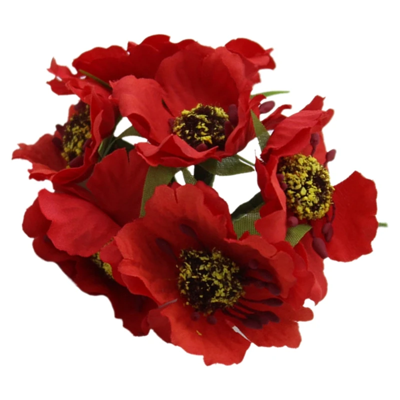 High Quality Silk Poppies Camellia 5cm 60pcs/lot Artificial Flowers Corn Poppy Hand Made Small Wedding Decoration(red)