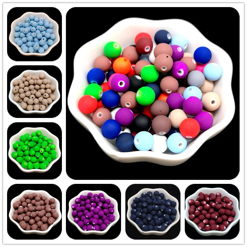 50pcs 8mm Rubber Beads Charm Neon Round Loose Spacer Acrylic for Jewelry Making DIY