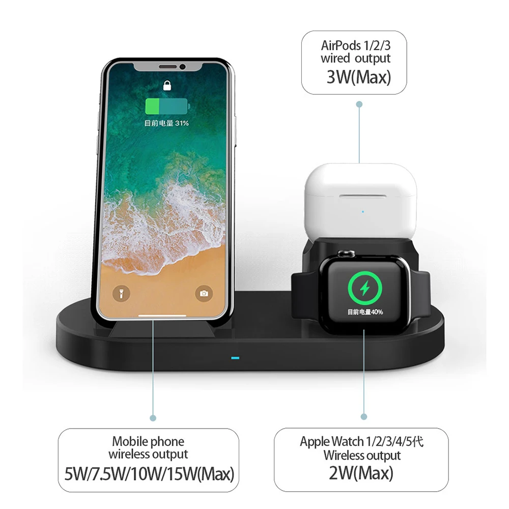 15W 빠른 무선 충전기 브래킷 아이폰 12 11 XS 최대 x 8 플러스 충전기 공항 프로 애플 시계 6 5 4 3 스탠드 충전 3IN1
