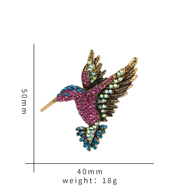 Colorful Rhinestone Hummingbird Brooch Animal Brooches For Women Metal Fashion Accessories