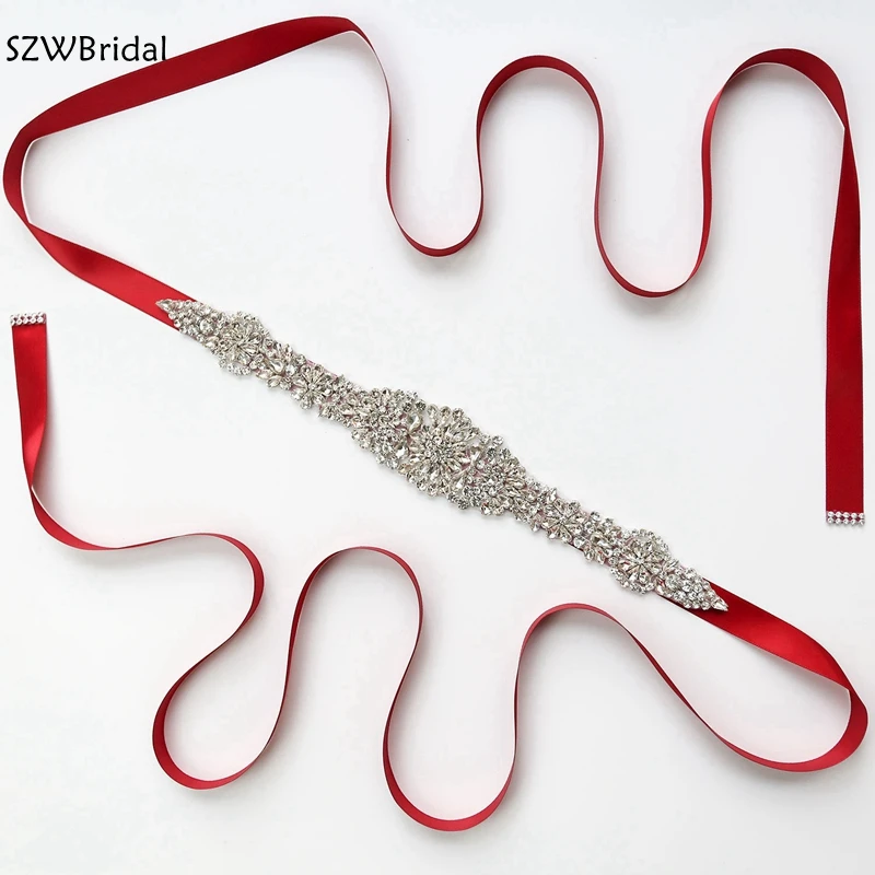 New Arrival Shiny Red Satin Belt Rhinestone Bridal Belt Wedding accessories Bride belts for women Bridal accesorios de la boda