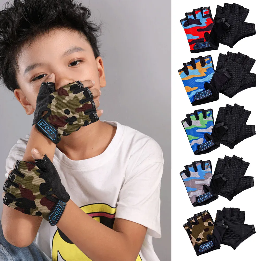 Bicycle Gloves Child Cycling Camouflage Children\'s Half Finger High Elastic Non-slip Bike Gloves Riding Equipment bicicleta