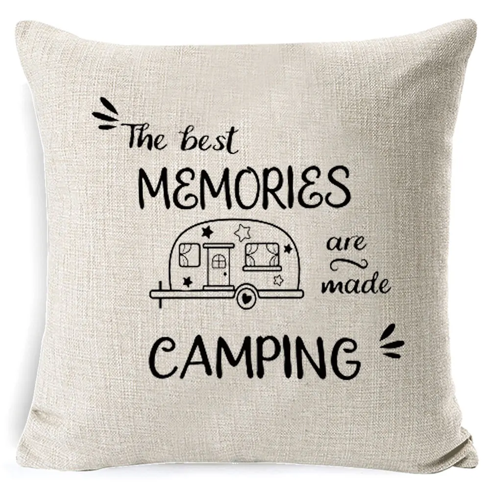 Cotton Linen Cushion Cover Best Memories Happy Camper Decorative Pillow Case Bedroom Sofa Home Decor Gift Fundas De Cojin