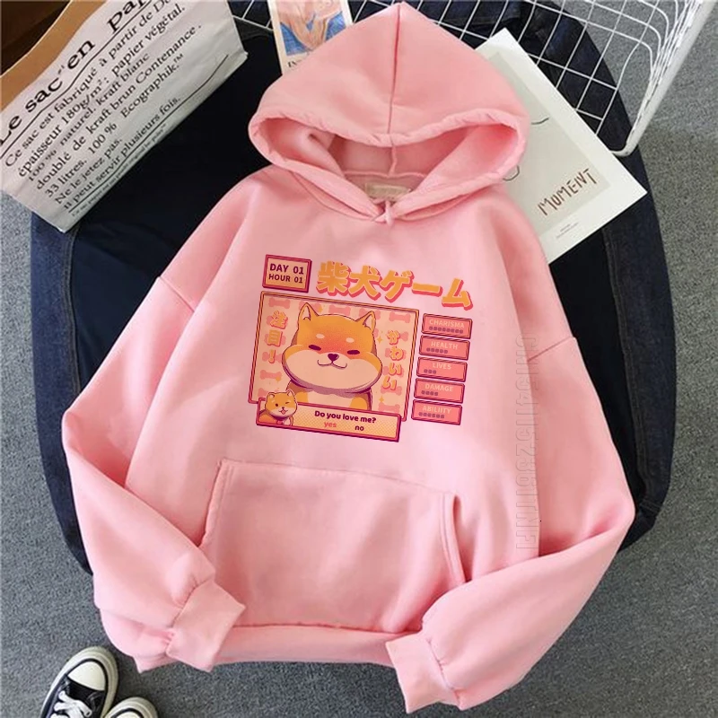 

Kawaii толстовка одежда для мужчин Harajuku смешная Шиба-ину улзан симпатичная розовая графическая Осенняя уличная одежда супер теплая Женская