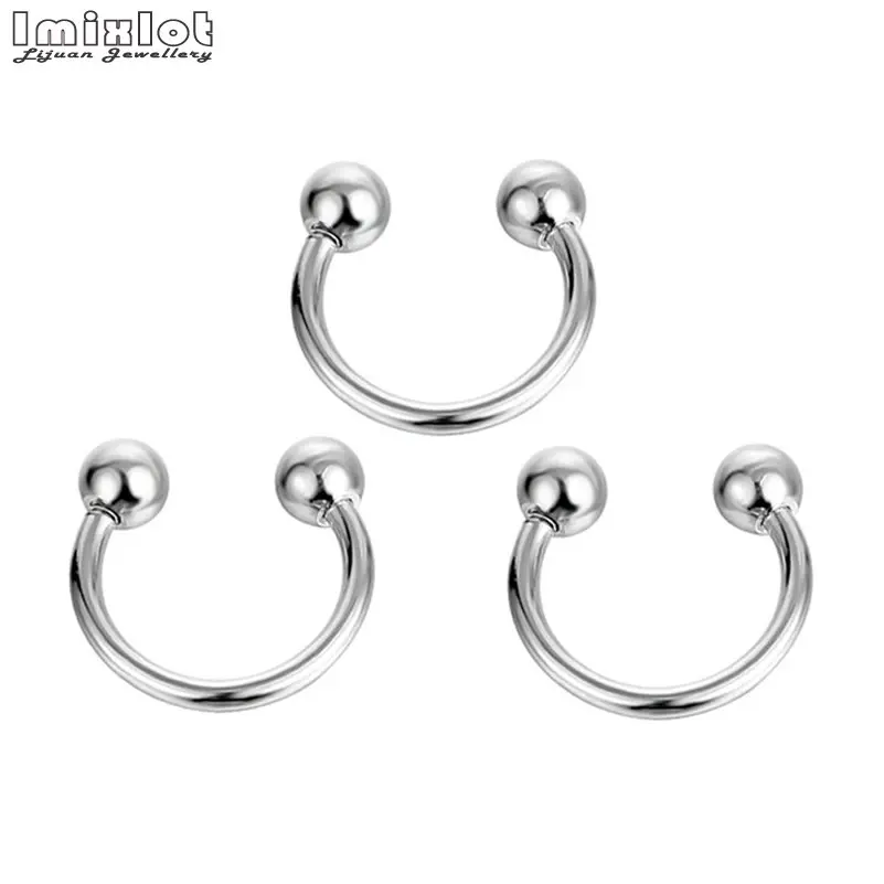 10pcs/lot Stainless Steel Nose Septum Hoop Lip Rings Circular Barbell Horseshoe Ear Tragus Helix Earrings For Unisex Jewelry