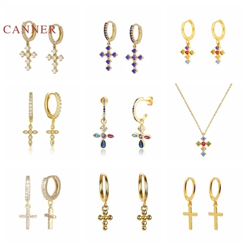 CANNER-진짜 925 스털링 실버 귀걸이 진주 프렌치 크로스 번개 귀걸이 농구 세 지르콘 다이아몬드 쥬얼리, 여성을 위한 귀걸이