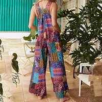 Women Ethnic Style  Jumpsuits Summer Overalls Multicolor  Square Neck Sleeveless Casual Rompers with Pockets for Girls Playsuit - Image 6