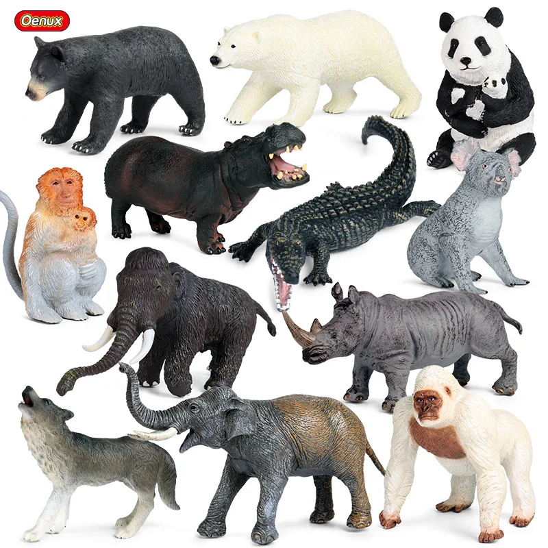 Oenux Simulation Zoo Wildlife Animals Soft PVC Lion Tiger Horse Bear Elephant Model Action Figure Educational Toy For Kids Gift