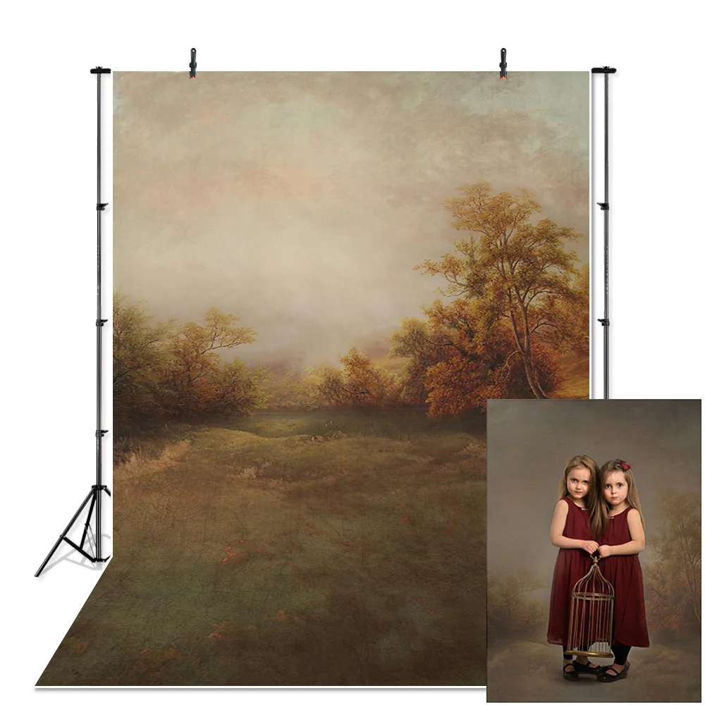 

Photography backdrop forest oil painting abstract farm portrait background for classic photo studio vinyl floor photography prop