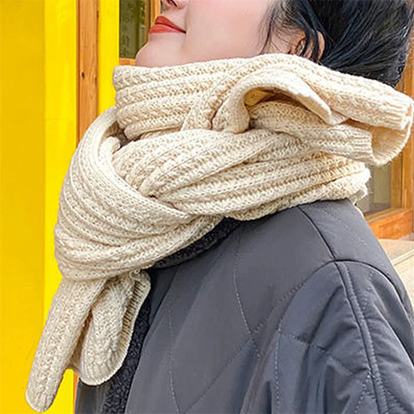 New Korean Women\'S Knitted Scarf Winter Wild Student Warm Ladies White Black Thick Long Woman Scarf