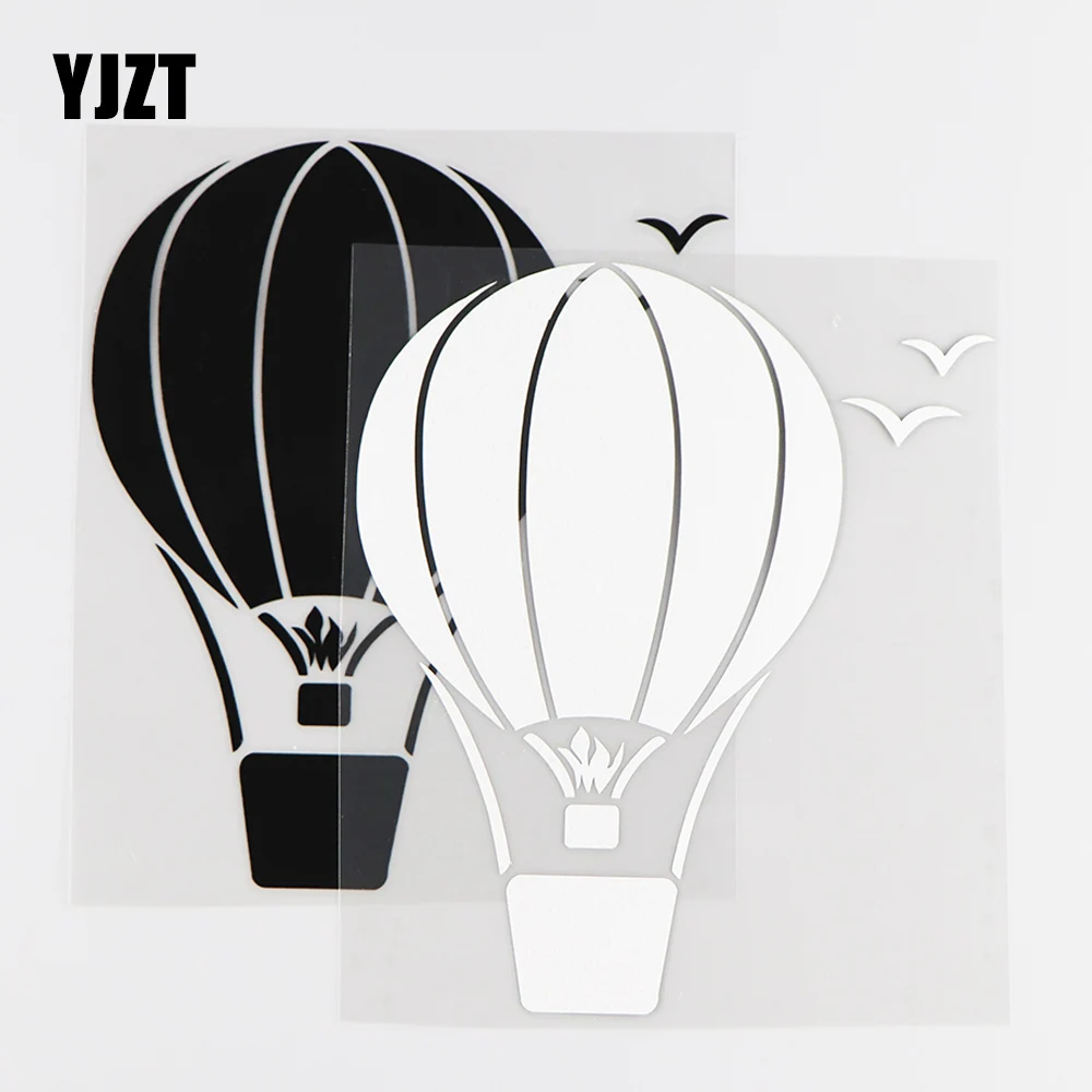 YJZT 13.2X15.5CM  Personality Hot Air Balloon Flies Into The Sky Funny Car Sticker Vinyl Decals  Black / Silver 10A-0283