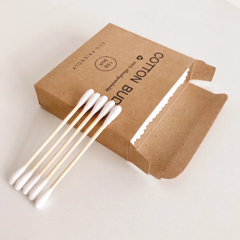 

100pcs Double Head Bamboo Cotton Swab Adults Makeup Cotton Buds Plastic-Free Wood Sticks Nose Ears Cleaning Health Tools T0707