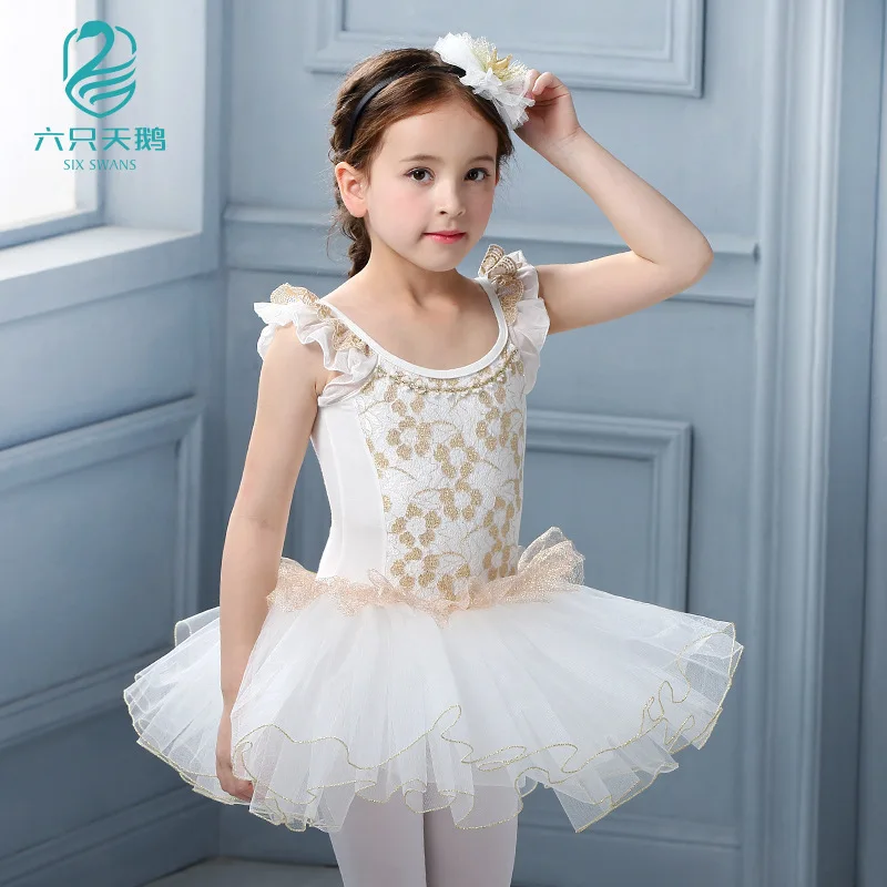 Thiên Nga Trắng Hồ Ba Lê Trang Phục Nữ Tay Ngắn Ballerina Quần Áo Trẻ Em Trẻ Em Tutu Ba Lê Đầm Ren Ba Lê Dancewear Dành Cho Bé Gái