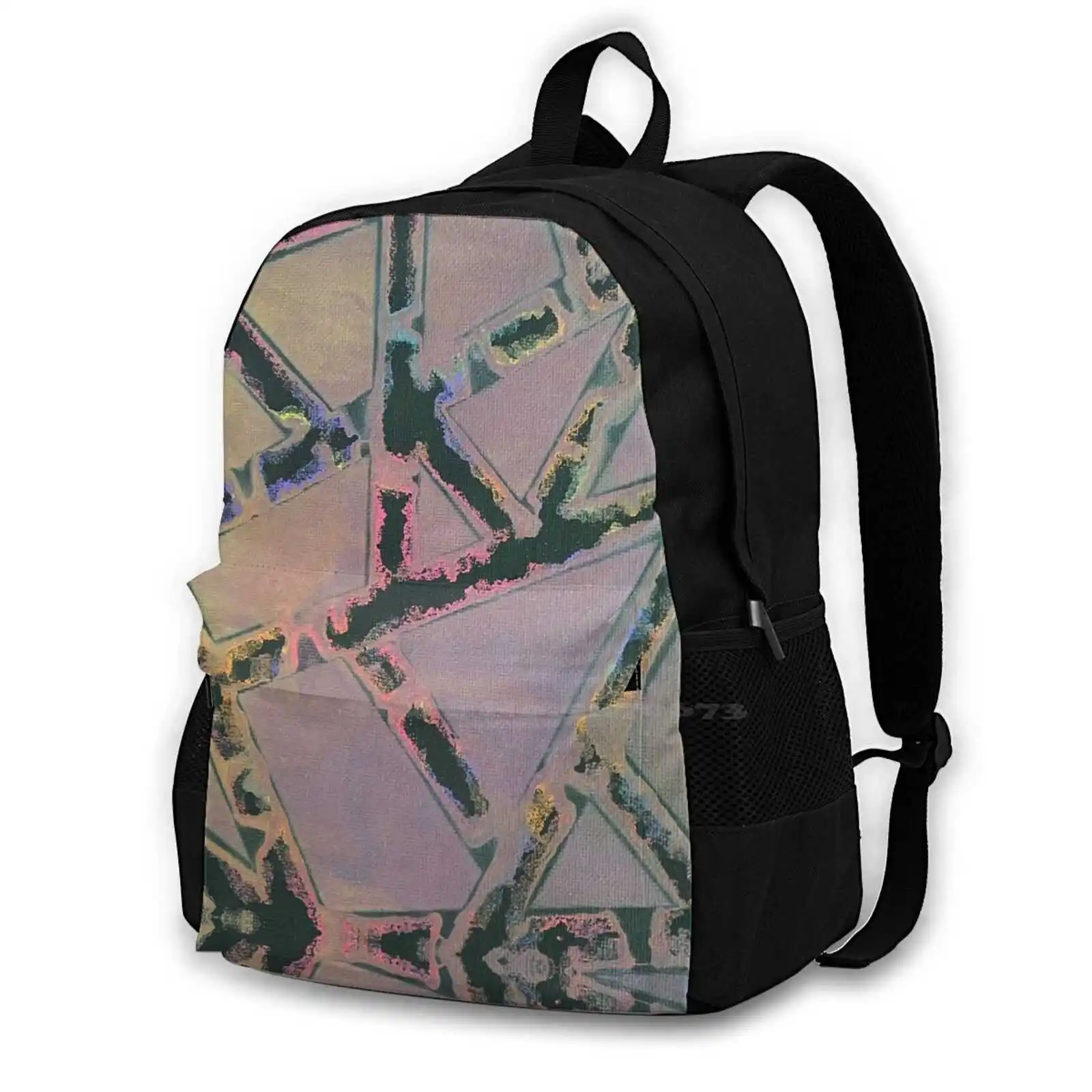 Large Capacity School Backpack Laptop Travel Bags Shapes E Black Abstract Tie Dye Trippy Hippie Different Geometric