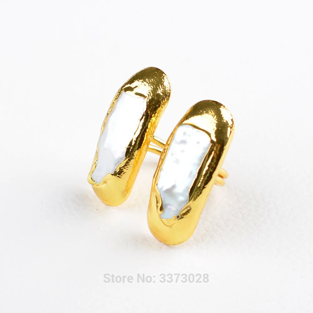 White Keshi Biwa Pearl Yellow Golden plated Ring