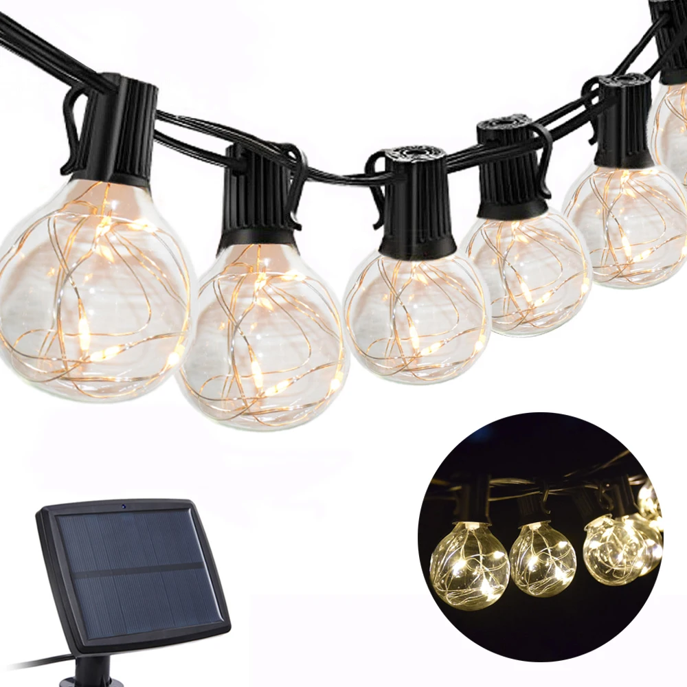 Solar Light Garland G40 Bulb Edison LED Solar Garden Light Retro Glass String Lights For Outdoor  Party Solar Power