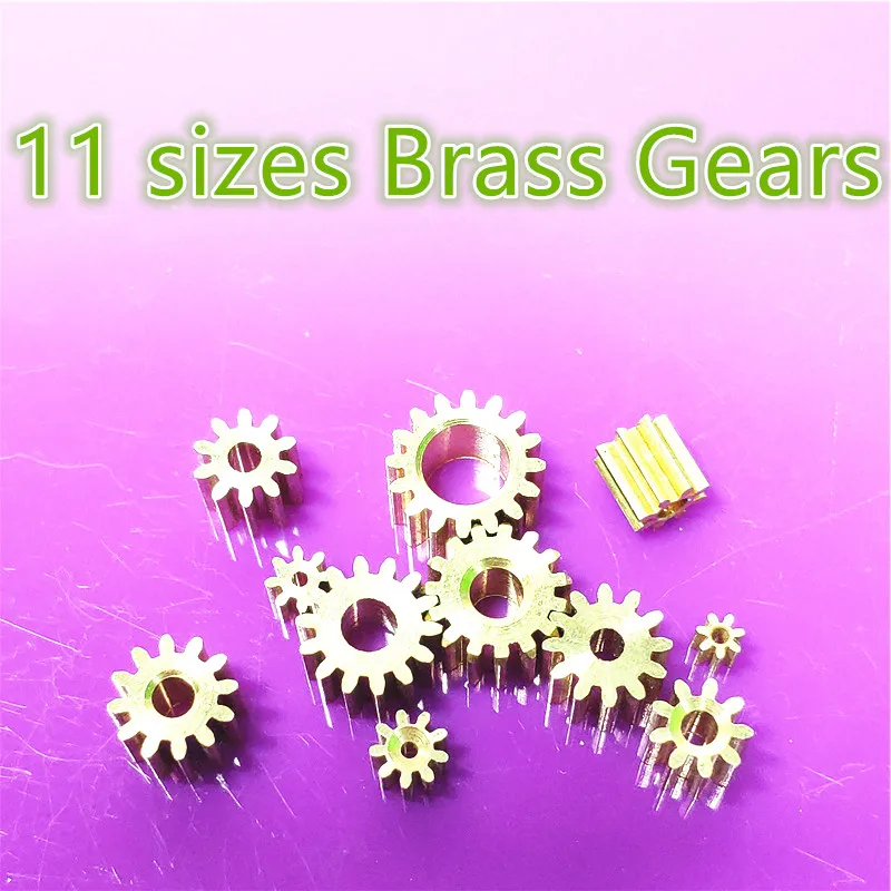 11 Sizes Brass Shaft Gears Metal Motor Teeth Copper Axis Gears Sets 1mm 2mm Hole Diameter DIY Helicopter Robot Toys Dropshipping