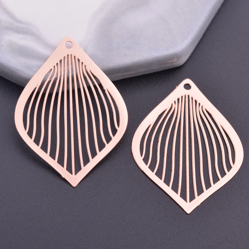 6pcs 28*38mm Filigree Charms Diy Jewelry Earring Rose Light Gold Color Thin Pendant DIY Jewelry Making
