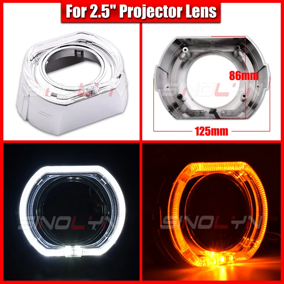 Sinolyn 2.5/3.0 LED Angel Eyes Turn Signal Shrouds Switchback Bezel For Headlight Lens For Hella 3R G5/ Q5/WST Projectors Lens