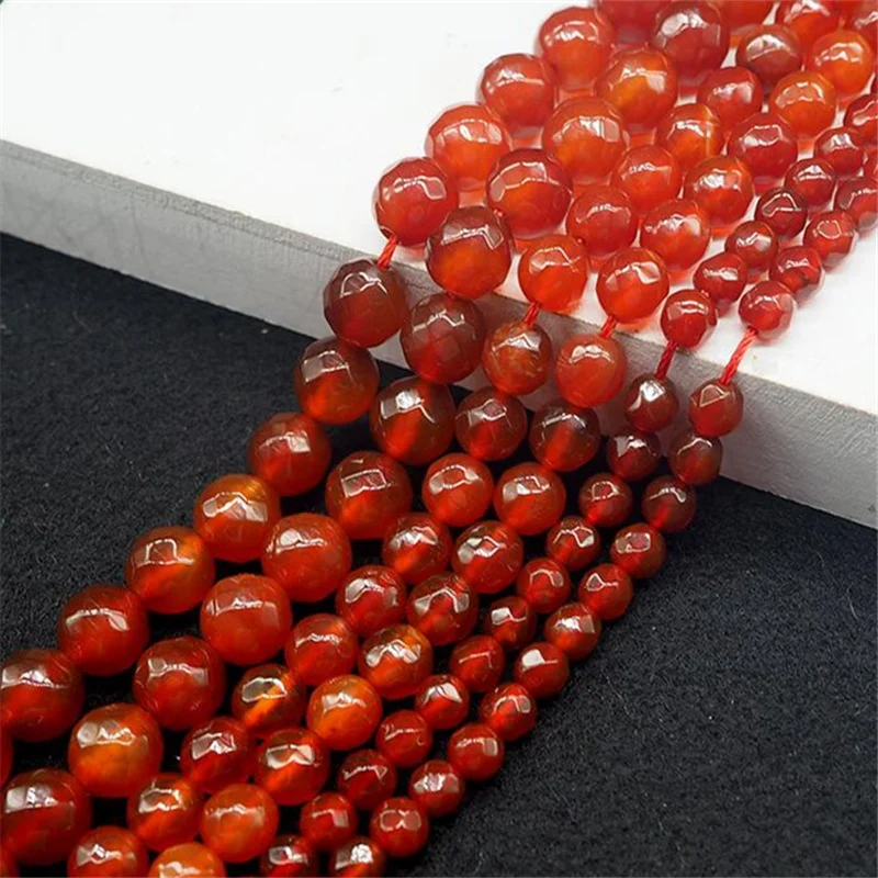 Natural stone red carnelian onyx agat faceted round 4mm 6mm 8mm 10mm 12mm diy beads women jewelry making finding 15inch MY5070