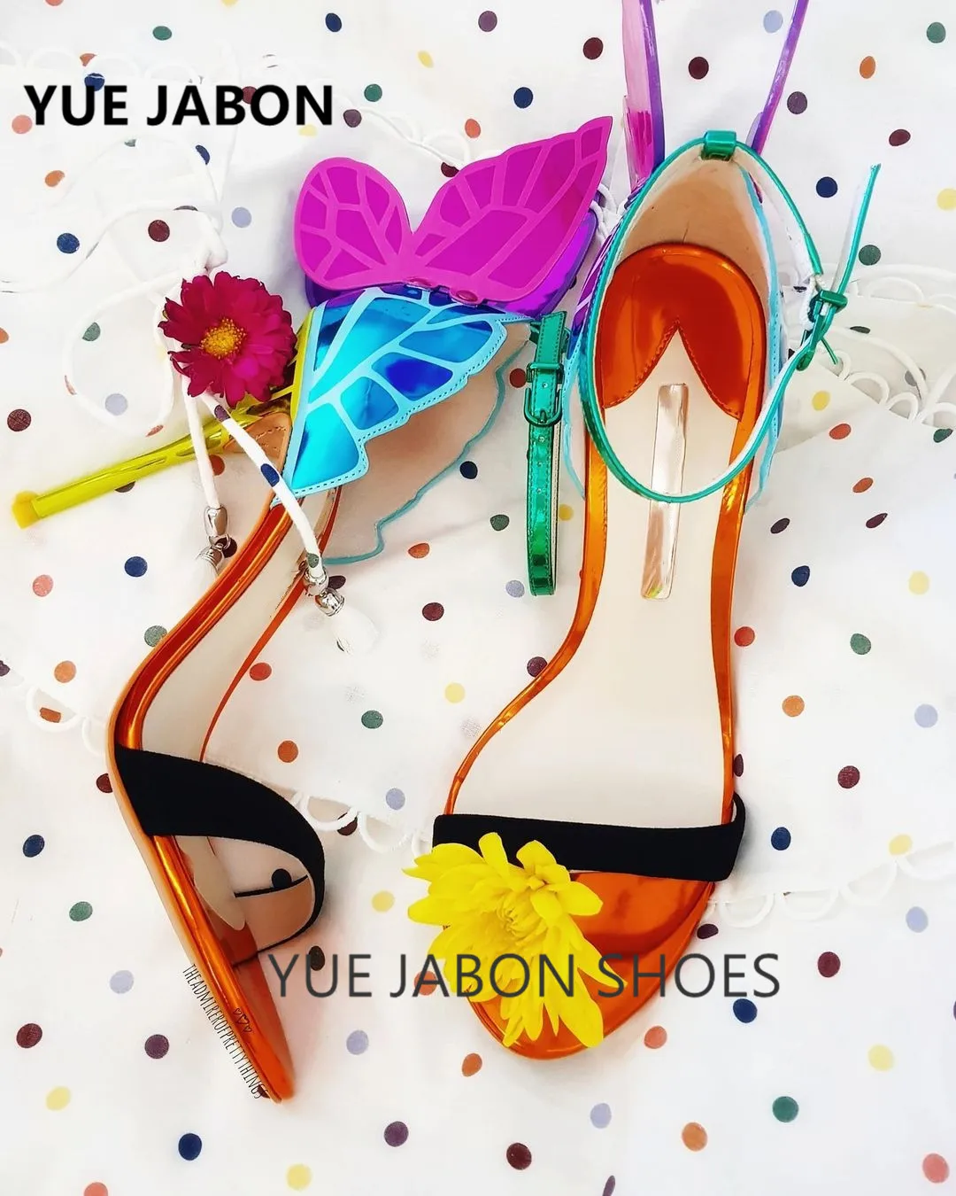 

Newest Summer butterfly wings ankle wrap shoes Sexy Women Sandals Pointed Toe Bowtie Thin High Heels Party Shoes Big Sizes 42