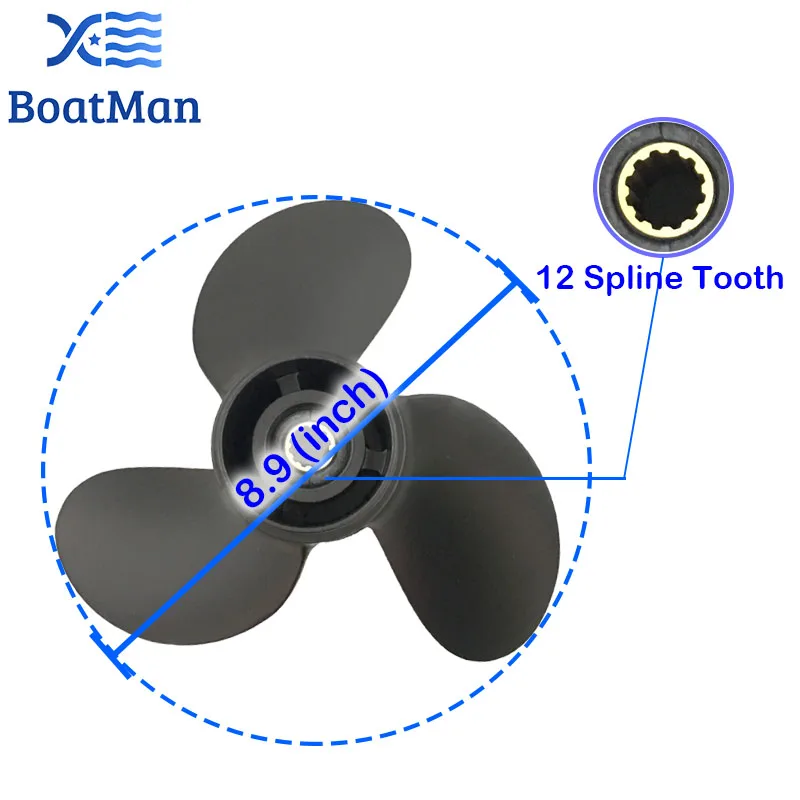 BoatMan 8.9x9.5 Boat Propeller for Mercury Tohatsu Outboard Motor 8HP 9.9HP 12 Tooth Spline Boat Parts Accessories