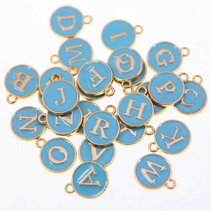 Light blue 12*15mm A-Z Letter Charms Enamel Charms Alphabet Initial Letter Handmade Pendant For Diy Bracelet Jewelry Making