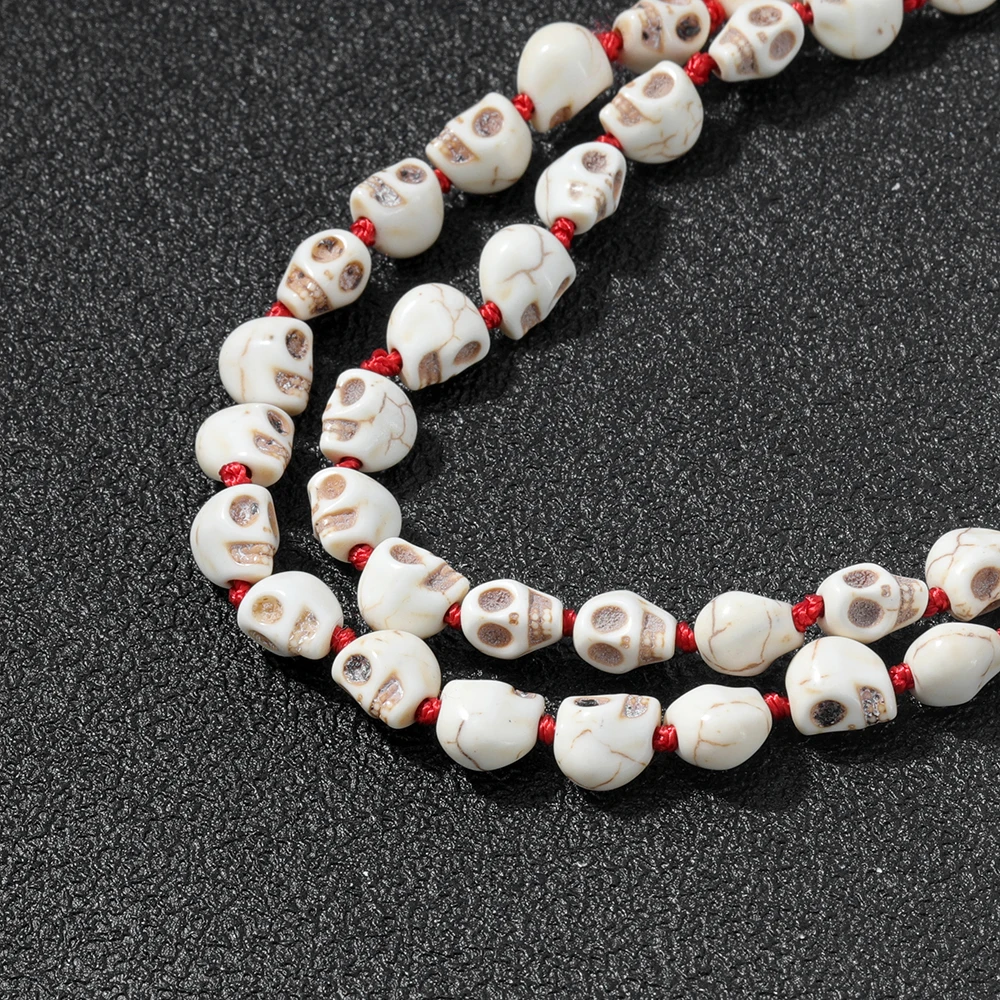 Non-Mainstream Men Sautoir Hot Lmitation Bone Skull Beaded Handmade Knot 108Mala Necklace Hip Hop Tassel Pendant Jewelry