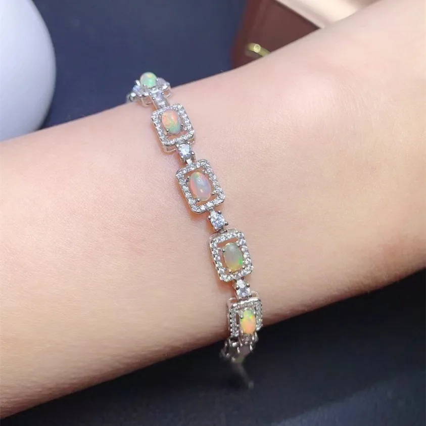 KJJEAXCMY Fine Jewelry 925 Sterling Silver Inlaid Natural Opal Women's tTendy Personality New Gem Hand Bracelet Gifts Party